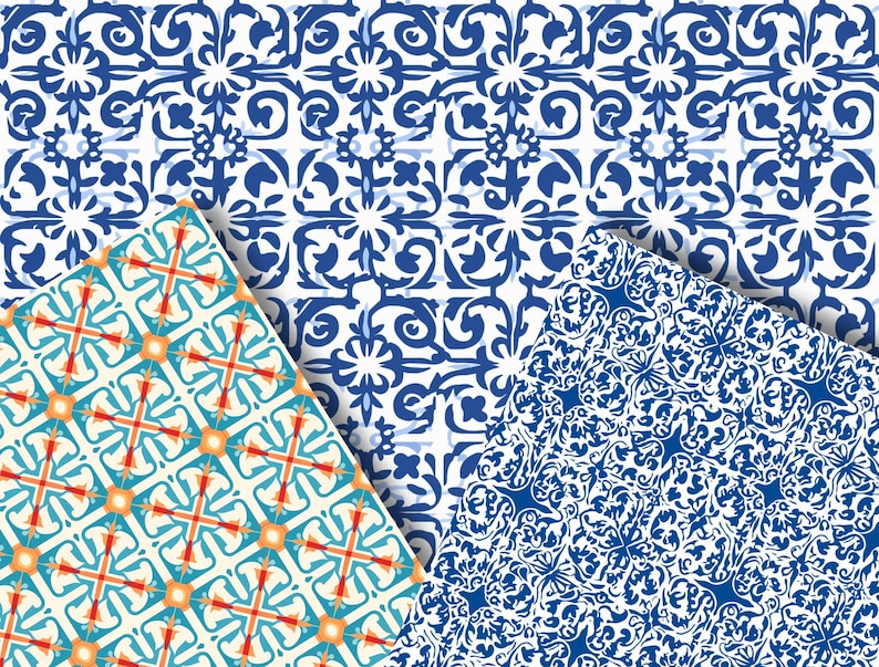 Traditional Greek Tile Patterns - 16 Pattern Digital Paper Bundle ...