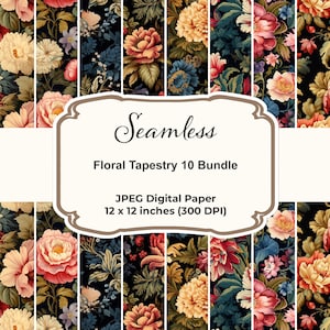 Retro Blumen Tapisserie Schätze - Vintage Floral 10 Muster Bundle, Digitales Papier Bundle für kommerzielle Nutzung, Sofort Download