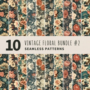 Vintage Floral Digital Paper Bundle - 10 High-Contrast Seamless Patterns in Classical Style
