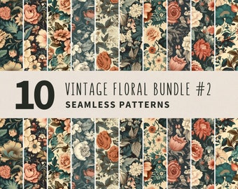 Vintage Floral Digital Paper Bundle - 10 High-Contrast Seamless Patterns in Classical Style