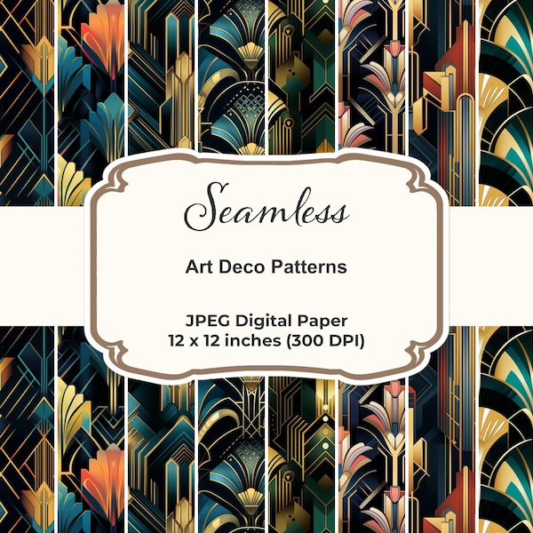 Art Deco Glamour Elegance - 10 Seamless Pattern Bundle - Digital Paper Bundle, Seamless Patterns for Commercial Use, Instant Download