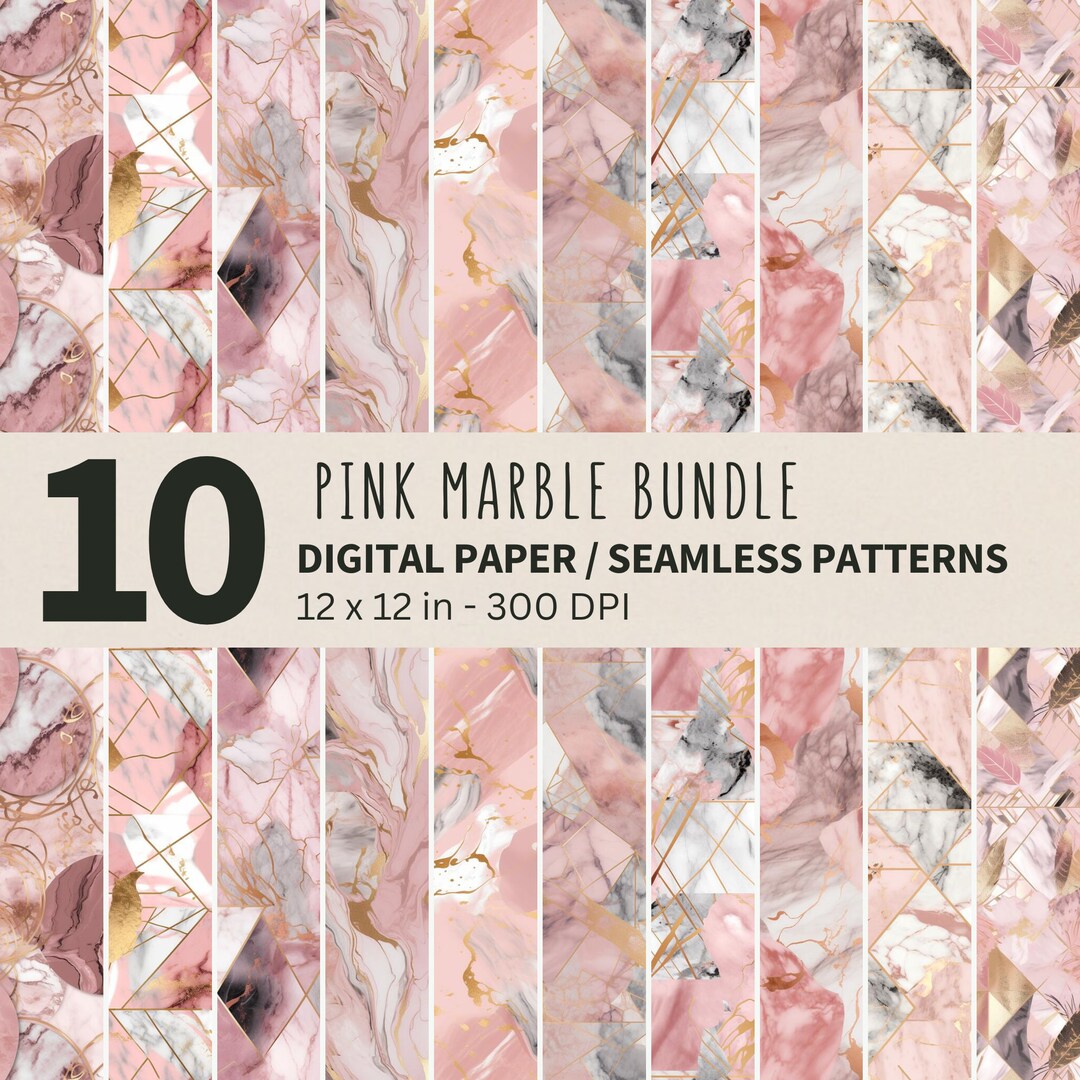 Pink and Gold Metallic Digital Paper Seamless Patterns for Commercial ...