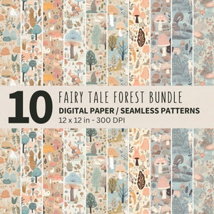 Fairy Tale Forest Digital Paper: Whimsical Seamless Patterns for Children's Clothing and Decor
