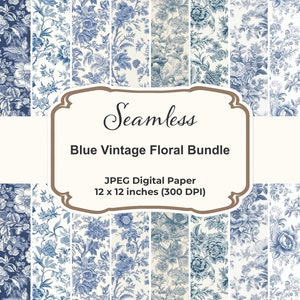 Am beliebtesten - Blaues Vintage Floral Digital Paper Bundle - 10 sich wiederholende Toile Seamless Patterns für den kommerziellen Gebrauch