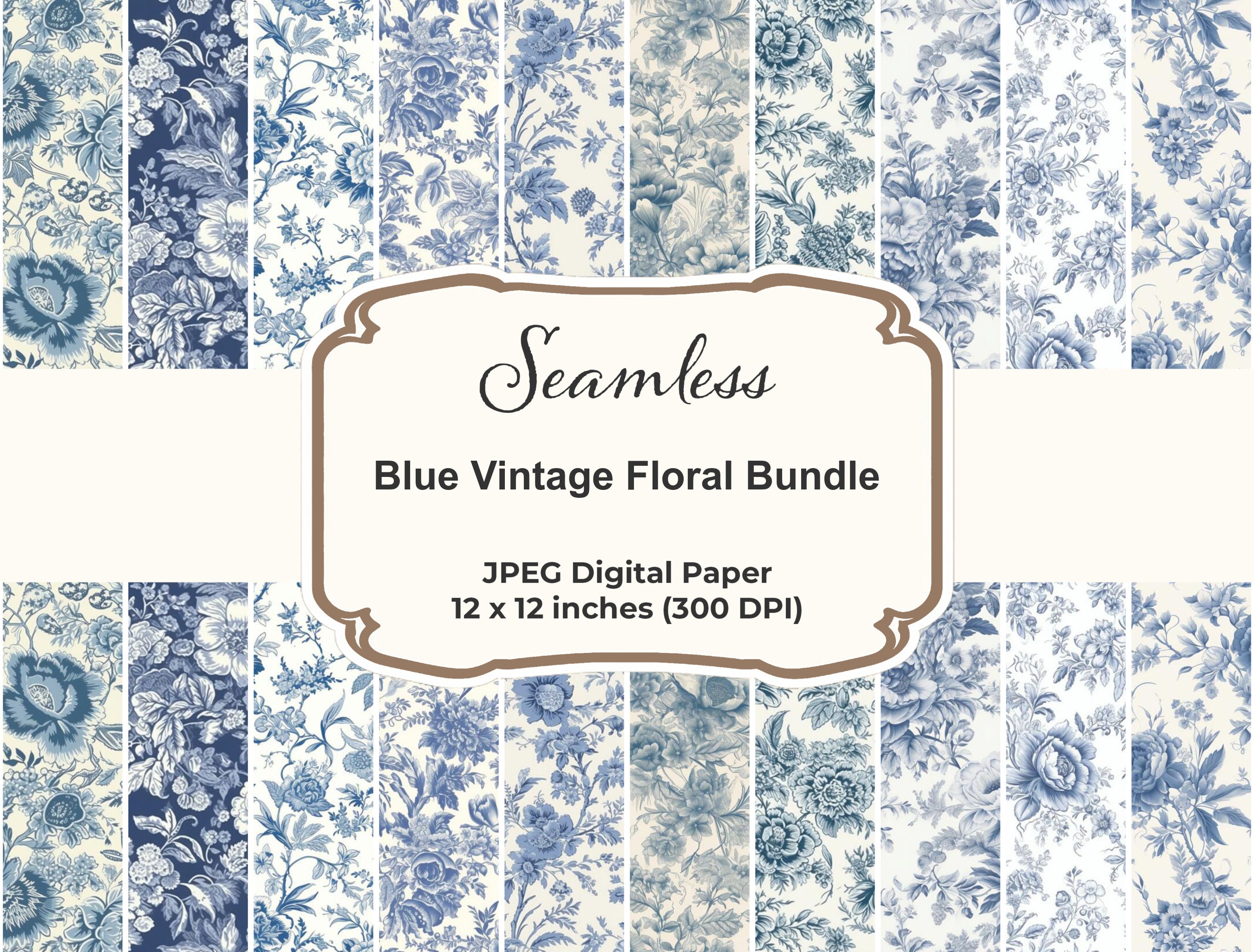 12 Designs Vintage Blue Rose Pattern Paper Pack 24 Sheets Vintage