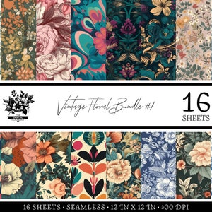 Vintage Floral Variety Bundle #1 - 16 Seamless Patterns, Digital Paper for Commerical Use, Instant Download