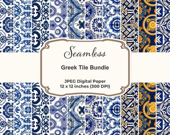 Greek Tile Digital Paper Bundle - Seamless Patterns for Commercial Use
