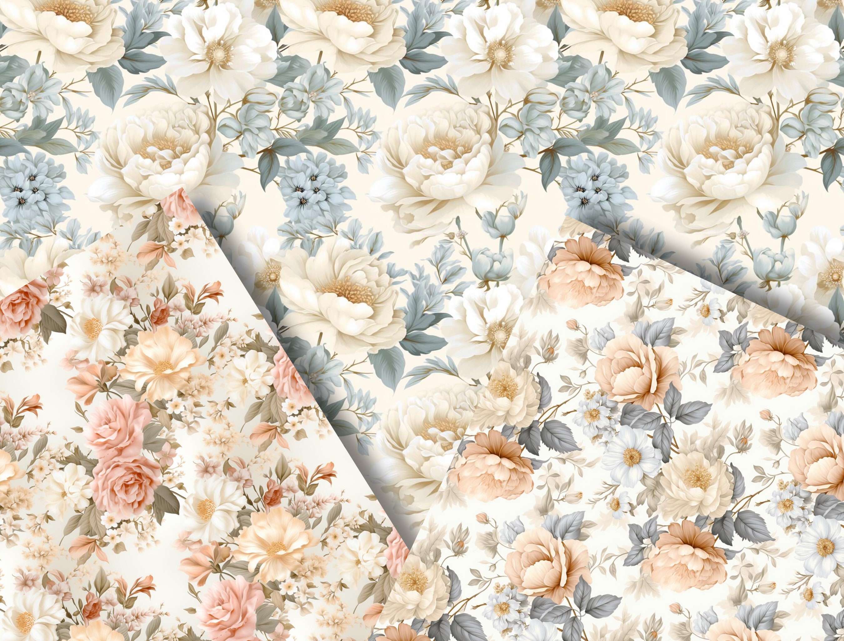 Vintage Floral Digital Paper Bundle – Ethereal Blooms, Seamless ...