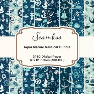 Aqua Marine Nautical Treasures 10 Seamless Pattern Bundle Digital Paper Bundle, Seamless Patterns for Commercial Use, Instant Download image 1