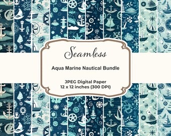 Aqua Marine Nautical Treasures - 10 Seamless Pattern Bundle - Digital Paper Bundle, Modèles sans couture pour un usage commercial, Téléchargement instantané