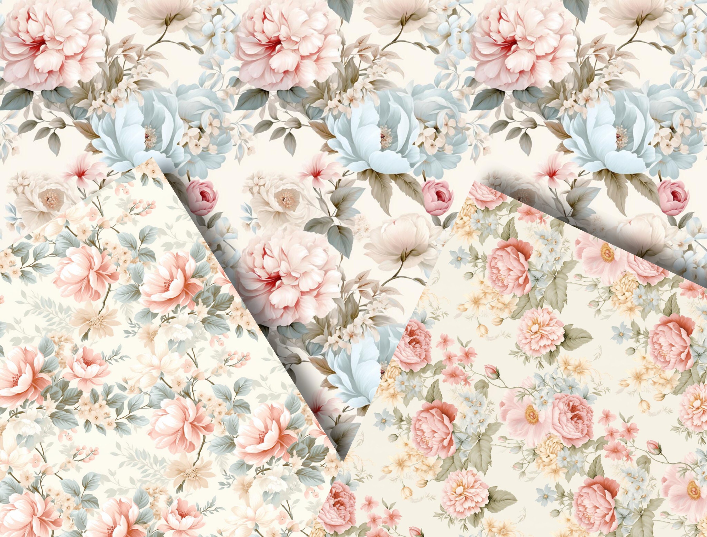 Vintage Floral Digital Paper Bundle – Ethereal Blooms, Seamless ...