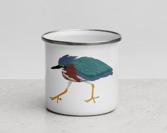 Green Heron Enamel Mug