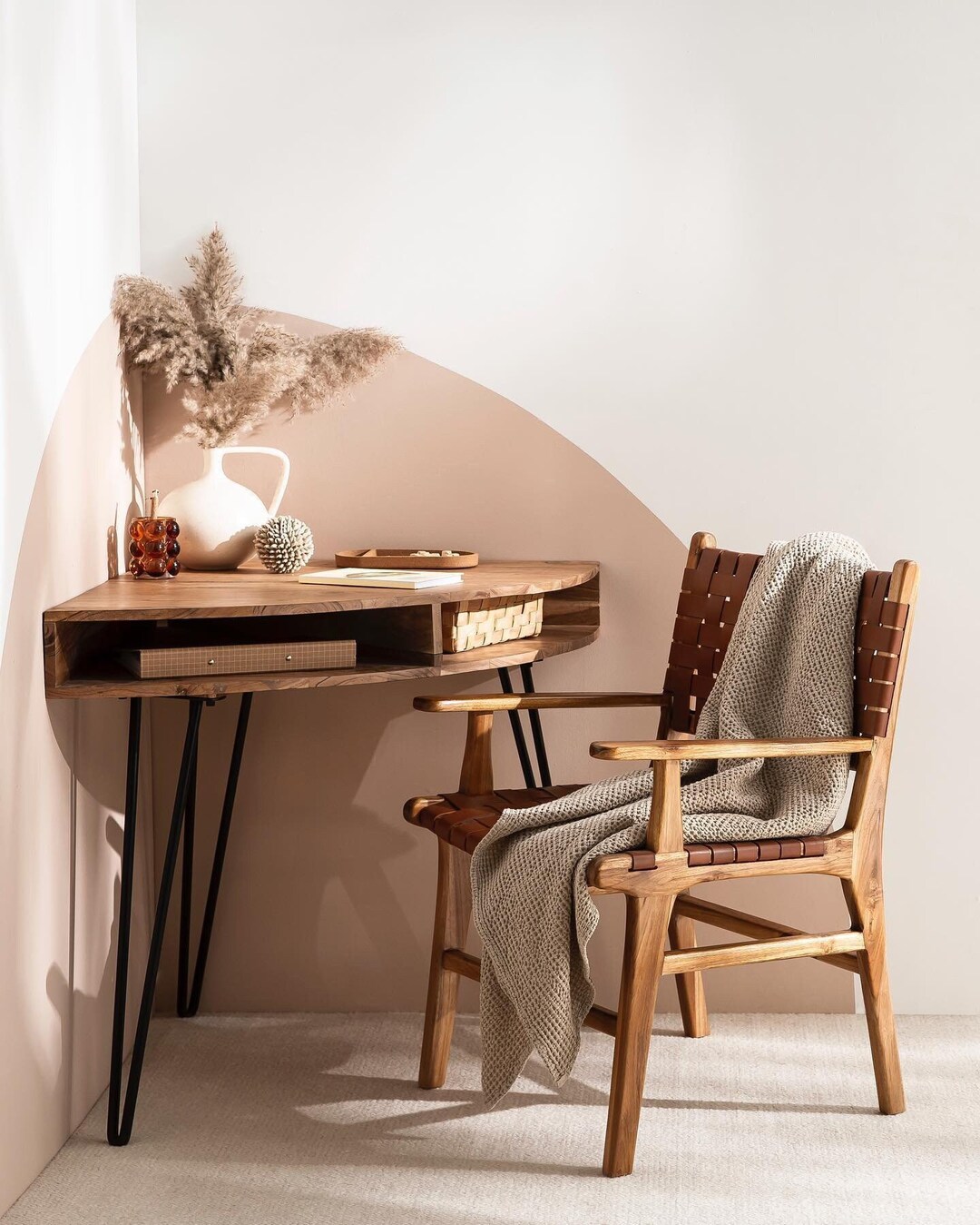 Solid Acacia and Black Metal Corner Desk and Study Table Etsy