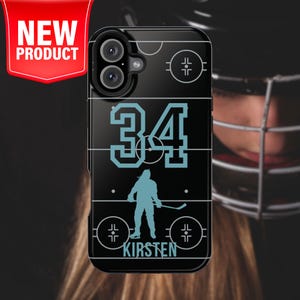 MagSafe Hockey Girl iPhone Case, Black Personalized Name and Number, Multiple Color Options, Custom Youth and Teen Birthday Gift #MPC-2