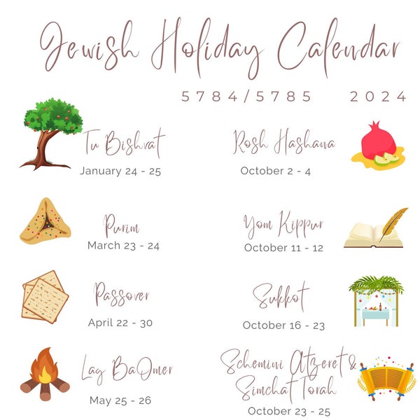 Jewish Holiday Calendar 2024! Hebrew Calendar 5784/578 | Jewish Calendar Year/Months | Jewish Calendar Gift