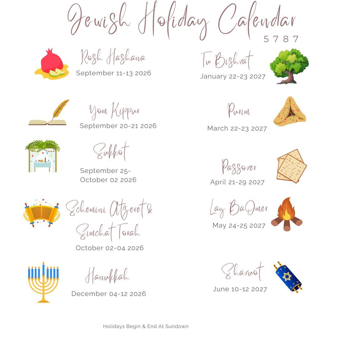 Jewish Holiday Calendar! 2026-2027 | Hebrew Calendar 5787 | Digital Download | Jewish Calendar Year/months | Jewish Art |jewish New Year - Etsy