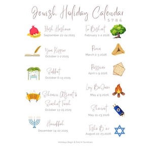 Jewish Holiday Calendar! 2025-2026 | Hebrew Calendar 5786 | Jewish Calendar Year/Months | Jewish Calendar Gift | Jewish Art |Jewish New Year