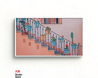 Potted Cactus Samsung Frame TV Art: Modern Staircase View (Digital Download)