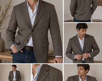 Vintage Karl Kani Wool Cashmere Blazer Brown Herringbone Sport Coat Heritage 46