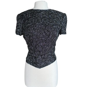 VTG Adrianna Papell 100% Silk Hand Beaded Evening Top L Black 90s Glam Y2K image 2