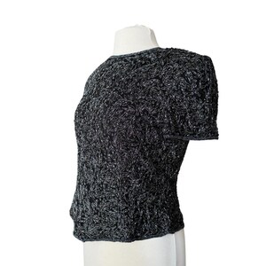VTG Adrianna Papell 100% Silk Hand Beaded Evening Top L Black 90s Glam Y2K image 3