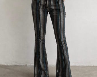 United Colors of Benetton Vintage Corduroy Striped Pants Flare 70s Retro Size 8