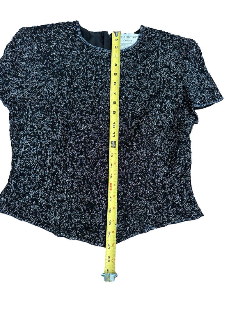 VTG Adrianna Papell 100% Silk Hand Beaded Evening Top L Black 90s Glam Y2K image 8