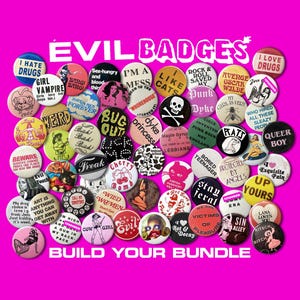 Set di spille vintage malvagie (25 mm) – Queer, Punk, Riot Grrrl, Lesbiche, Kawaii, Arte retrò, Gatti, Pin-up, Goth