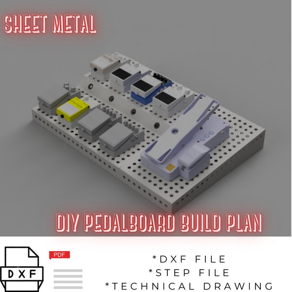 Plan de construcción de bricolaje con pedalera de guitarra de metal: 600 x 400 mm / 2 niveles / compartimento oculto