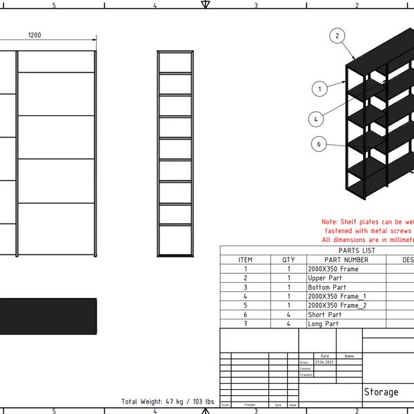 Open Shelving Book Storage DIY Fabrication Plan / pdf, dxf, dwg,step,igs