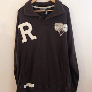 Vintage 1990er Jahre RocaWear Herren Polo Langarm Patch Varsity Letter Shirt Größe 3XL