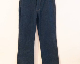 Vintage Deadstock 1970 SOB Dark Denim Straight Leg Jeans Algodão Rígido Denim