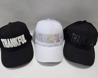 NKOTB - "THANKFUL" - Embroidered Hat with Glitter or Matte PU Vegan Leather Inlay - New Kids On The Block