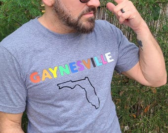 GAYNESVILLE T-Shirt or Tank - Florida Outline - Rainbow Inclusive Pride - ChadToCart Gainesville FL Exclusive