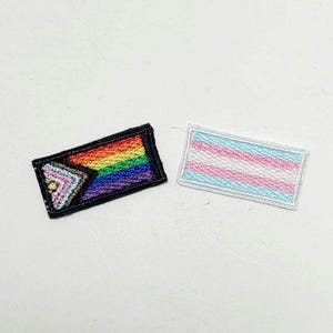 Worlds Smallest Pride Patch - Mini Mini Inclusive Pride -OR- Trans Pride Flag Embroidered Patch 6 x 1.3 inches - Iron On *NEW* .75 circle