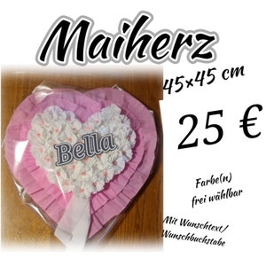 Maiherz Maibild Mai Geschenk Liebe Hochzeit Verlobung NEU Personaliesierbar Jahrestag Geburtstag Geburt Rosa/Weiß Perlen