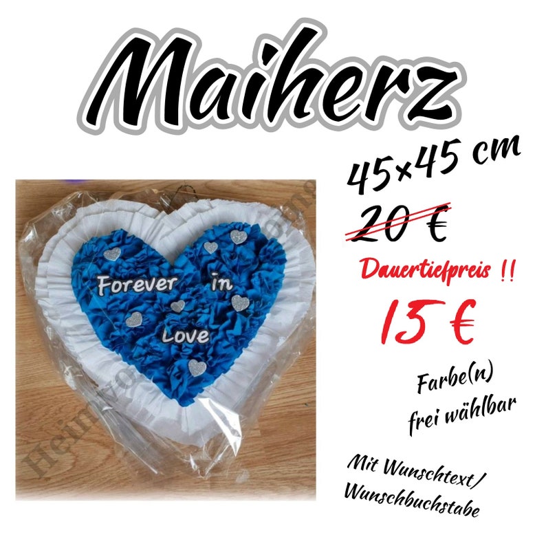 Maiherz Maibild Mai Geschenk Liebe Hochzeit Verlobung NEU Personaliesierbar Jahrestag Geburtstag Geburt Weiß/Blau Herzchen