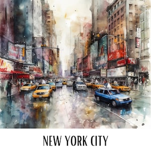 New York City Watercolor Street Scene|Digital Watercolor City Scape|Street Art