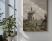 Vintage Windmill Painting | Vintage PRINTABLE Art |  | Serene Earth Tone Art | Peaceful Neutral Tones