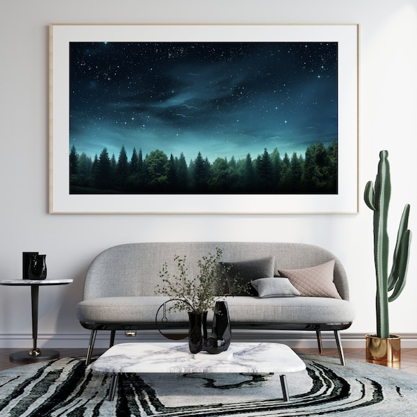 Stary Sky | Panoramic Night Photography | Tranquil Nature| Night Sky Digital Art | Wall Decor | Midnight Blue Wall Decor | Night Sky