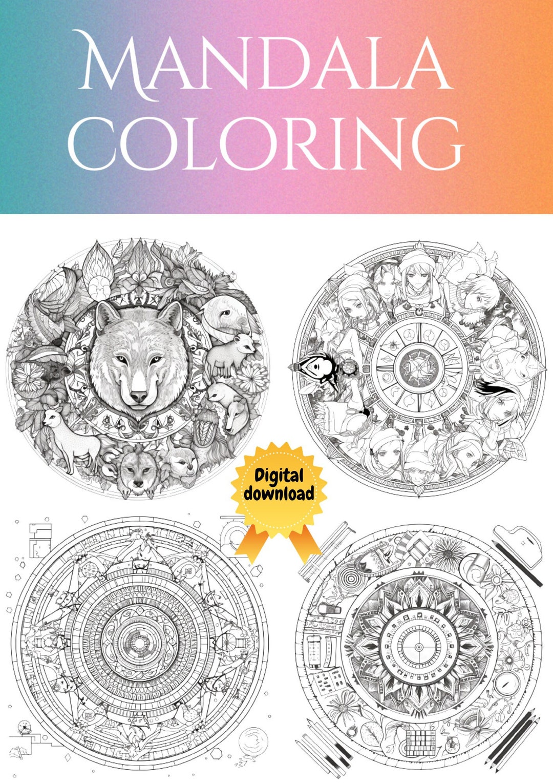 Stress-relieving Mandala Coloring Pages Adult and Kids - Etsy