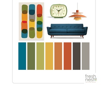 Mid-Century Modern Sherwin Williams Prepackaged Paint Palette - Bold MCM- Color Palette, Interior Design Color Scheme, Paint Colors,