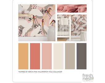 Sherwin Williams Prepackaged Paint Palette - Heron Pink Print- Color Palette, Interior Design Color Scheme, Paint Colors,Kids Room,Wallpaper