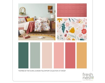 Sherwin Williams Prepackaged Paint Palette - Floral Garden - Color Palette, Interior Design Color Scheme, Paint Colors, Kids Room, Pink Teal