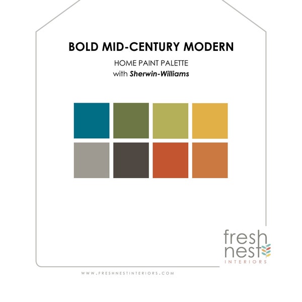 Mid-Century Modern Sherwin Williams Prepackaged Paint Palette - Bold MCM- Color Palette, Interior Design Color Scheme, Paint Colors,