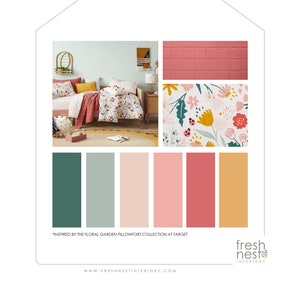 Sherwin Williams Prepackaged Paint Palette - Floral Garden - Color Palette, Interior Design Color Scheme, Paint Colors, Kids Room, Pink Teal