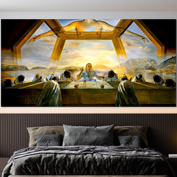 Peinture murale de Salvador Dali, toile sur le sacrement de la Cène, La Cène, art mural fantastique, oeuvre surréaliste par Dali