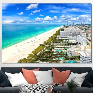 Miami Canvas, Miami Beach Canvas Wall Art, Large Canvas Print, Blue Ocean Wall Decor, Florida Wall Art, Miami View, Landscape Canvas