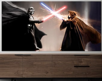 Star Wars Canvas, Movie Wall Art, Huge Canvas Art, Iconic Wall Art, Darth Vader vs Obi-Wan Kenobi Fighting, Lightsaber Canvas Wall Art