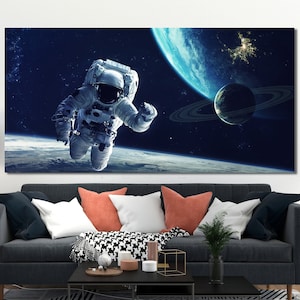 Planets Wall Art, Space Canvas, Astronaut Canvas, Space Home Décor, Earth Wall Art, Space Photography on Canvas, Astronaut with Saturn